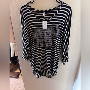 Vanity Striped Long Sleeve Top with Elephant Design